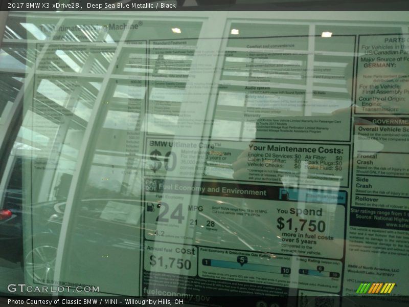Deep Sea Blue Metallic / Black 2017 BMW X3 xDrive28i