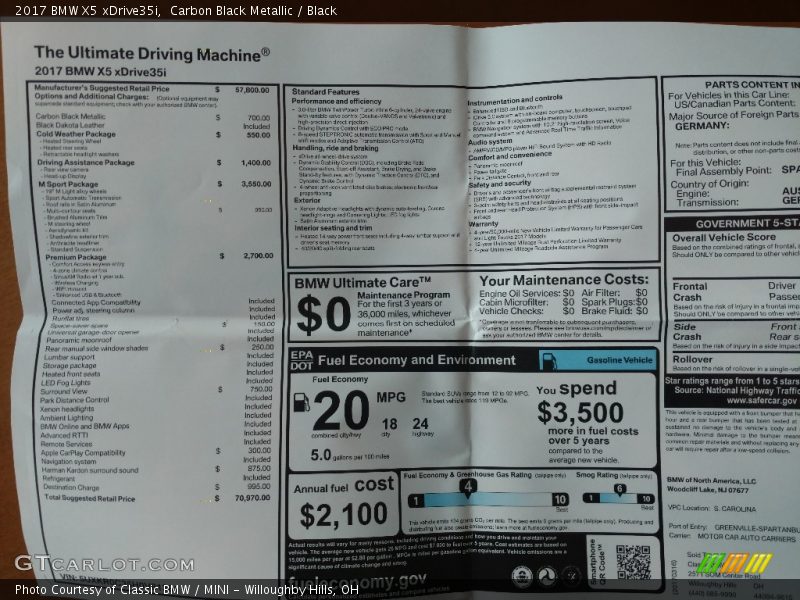 Carbon Black Metallic / Black 2017 BMW X5 xDrive35i