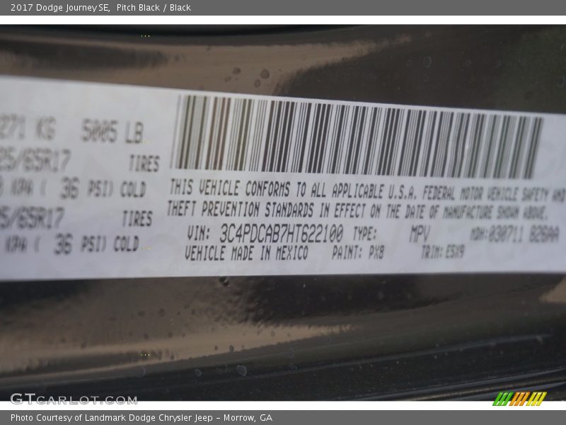 Pitch Black / Black 2017 Dodge Journey SE