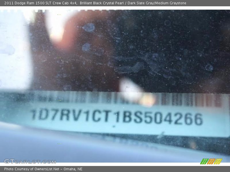 Brilliant Black Crystal Pearl / Dark Slate Gray/Medium Graystone 2011 Dodge Ram 1500 SLT Crew Cab 4x4