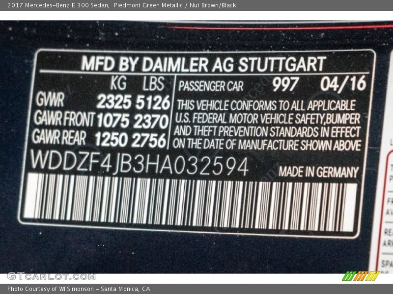 Piedmont Green Metallic / Nut Brown/Black 2017 Mercedes-Benz E 300 Sedan