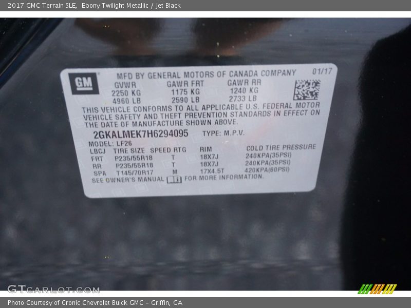 Ebony Twilight Metallic / Jet Black 2017 GMC Terrain SLE