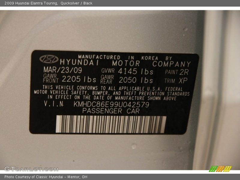 Quicksilver / Black 2009 Hyundai Elantra Touring