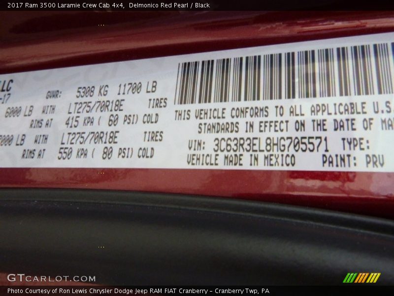 Delmonico Red Pearl / Black 2017 Ram 3500 Laramie Crew Cab 4x4
