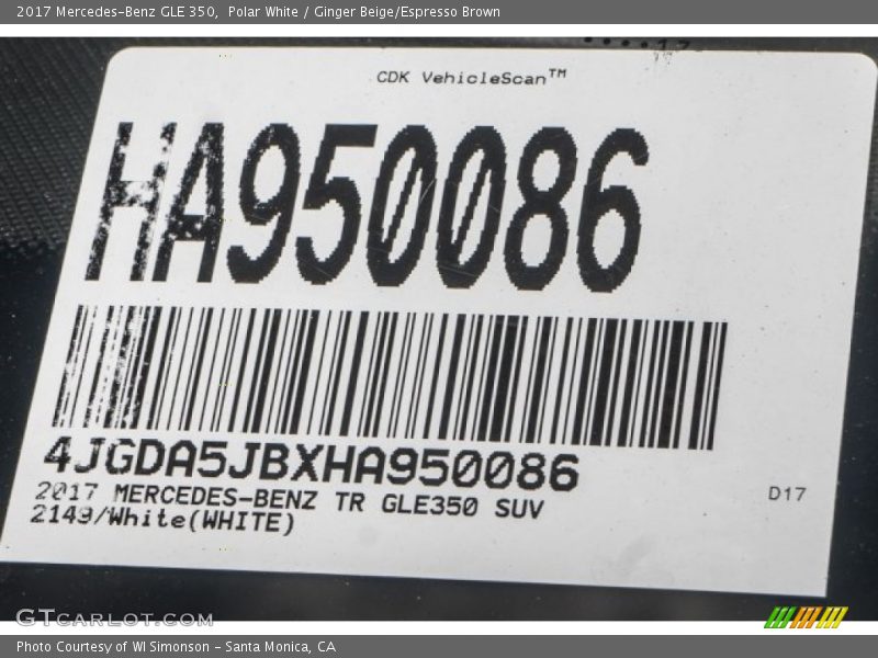 Polar White / Ginger Beige/Espresso Brown 2017 Mercedes-Benz GLE 350