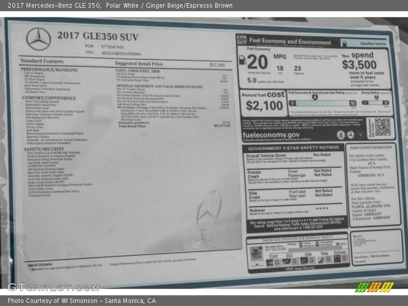 Polar White / Ginger Beige/Espresso Brown 2017 Mercedes-Benz GLE 350