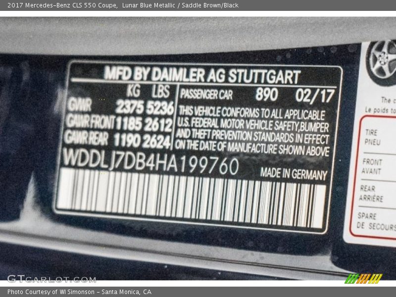 2017 CLS 550 Coupe Lunar Blue Metallic Color Code 890