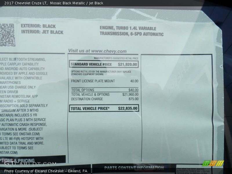 Mosaic Black Metallic / Jet Black 2017 Chevrolet Cruze LT