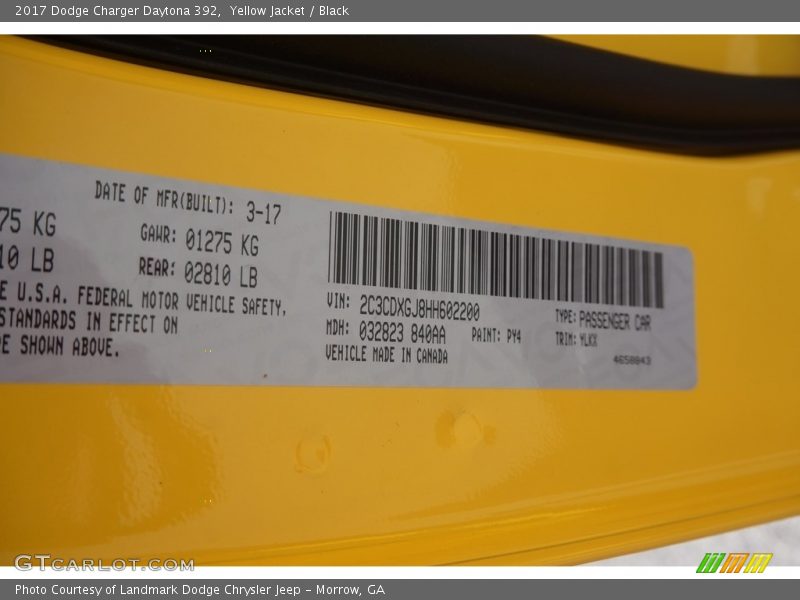 Yellow Jacket / Black 2017 Dodge Charger Daytona 392