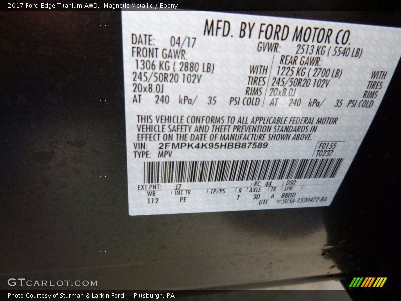 Magnetic Metallic / Ebony 2017 Ford Edge Titanium AWD
