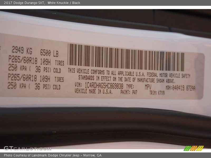 White Knuckle / Black 2017 Dodge Durango SXT