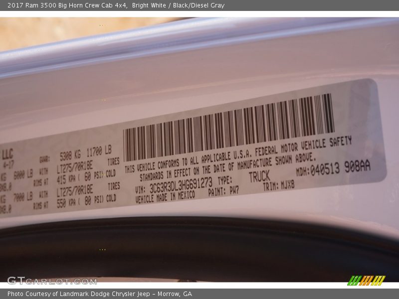 Bright White / Black/Diesel Gray 2017 Ram 3500 Big Horn Crew Cab 4x4