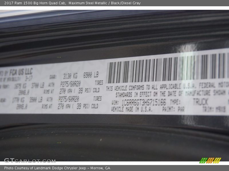 Maximum Steel Metallic / Black/Diesel Gray 2017 Ram 1500 Big Horn Quad Cab