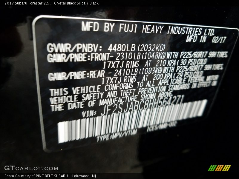 Crystal Black Silica / Black 2017 Subaru Forester 2.5i