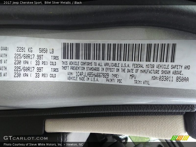 Billet Silver Metallic / Black 2017 Jeep Cherokee Sport