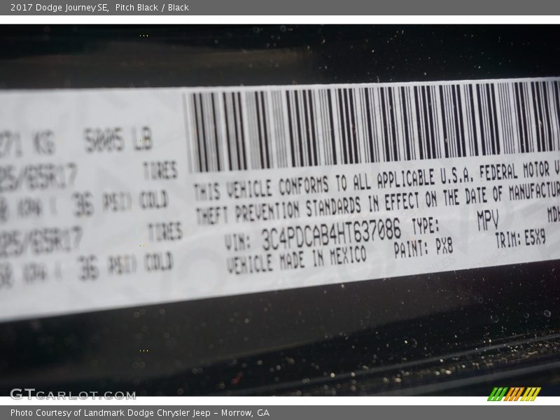 Pitch Black / Black 2017 Dodge Journey SE