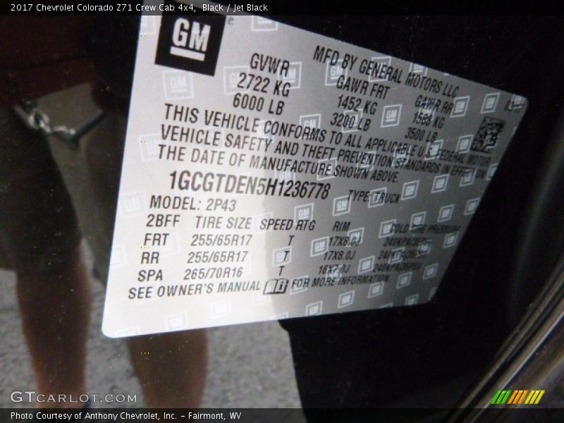 Black / Jet Black 2017 Chevrolet Colorado Z71 Crew Cab 4x4