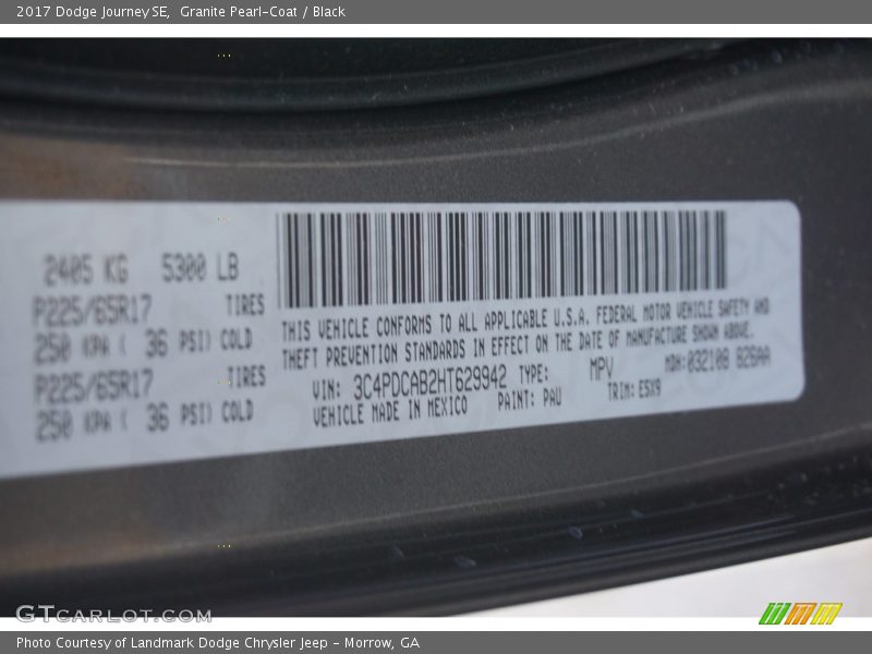 Granite Pearl-Coat / Black 2017 Dodge Journey SE