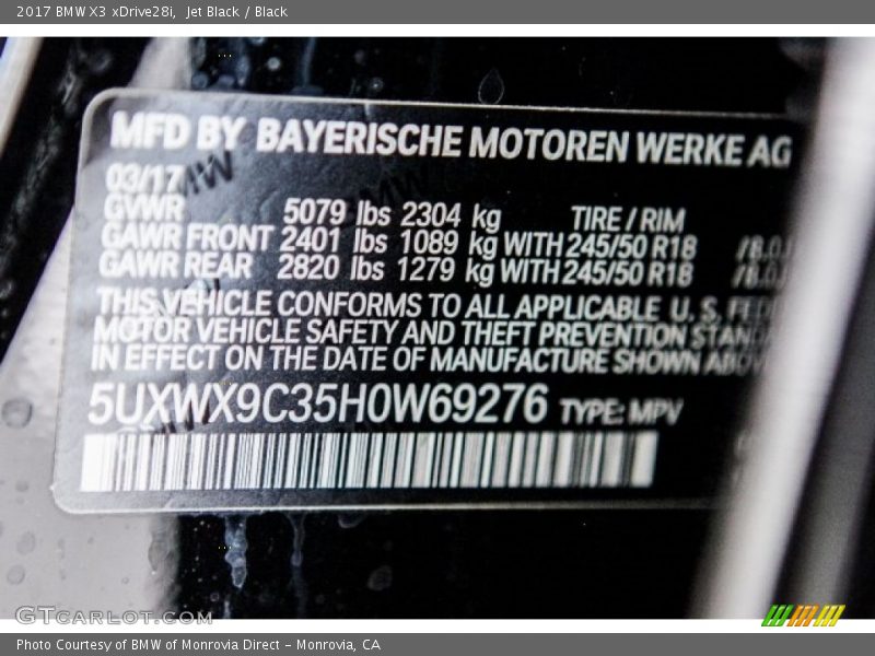Jet Black / Black 2017 BMW X3 xDrive28i