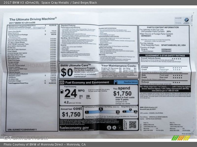 Space Gray Metallic / Sand Beige/Black 2017 BMW X3 sDrive28i