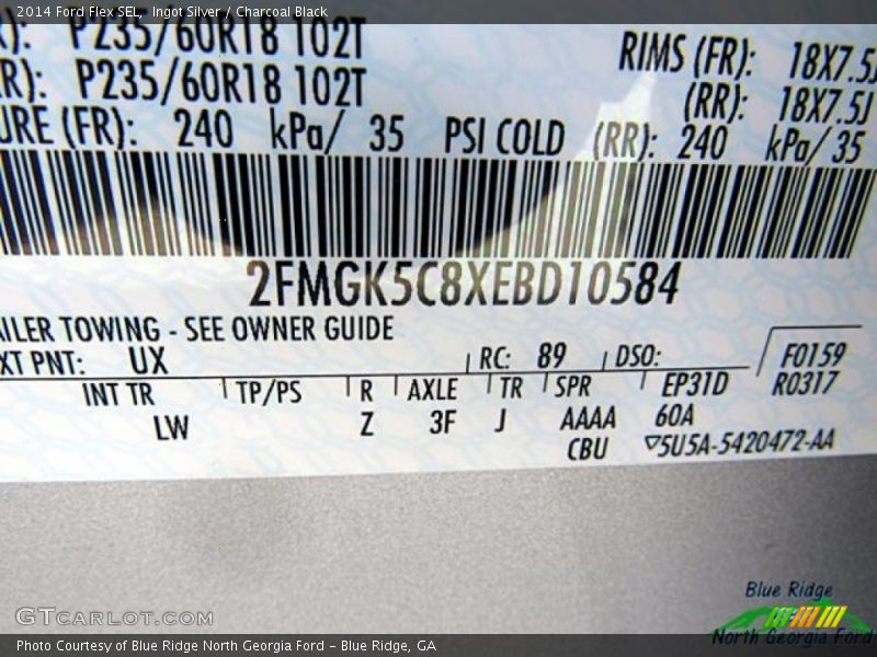 Ingot Silver / Charcoal Black 2014 Ford Flex SEL