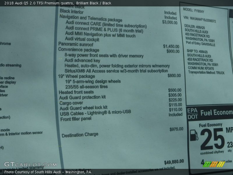 2018 Q5 2.0 TFSI Premium quattro Window Sticker