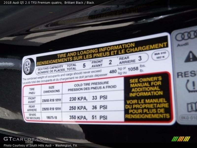 Info Tag of 2018 Q5 2.0 TFSI Premium quattro