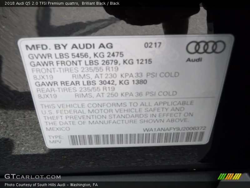 Brilliant Black / Black 2018 Audi Q5 2.0 TFSI Premium quattro