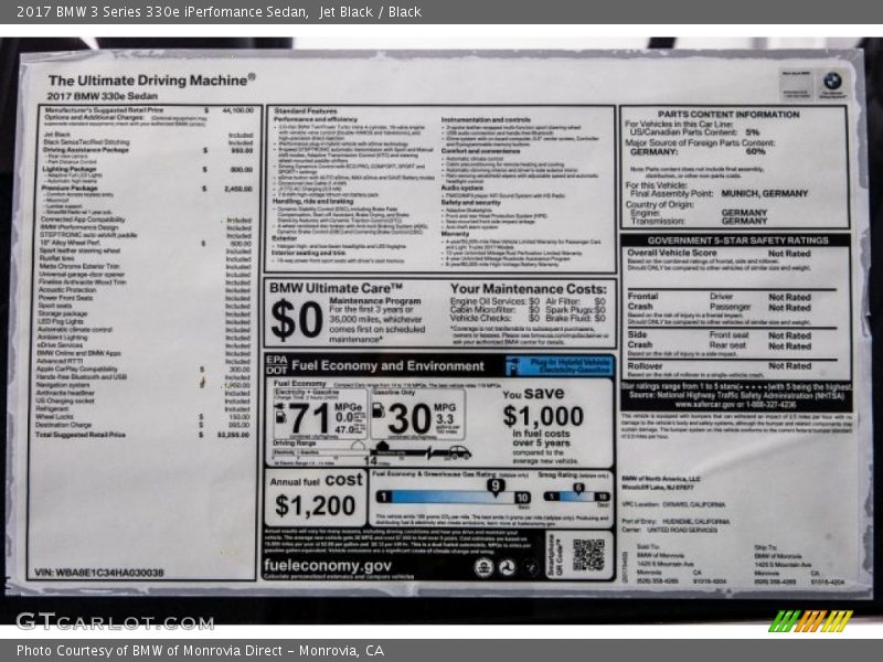 Jet Black / Black 2017 BMW 3 Series 330e iPerfomance Sedan