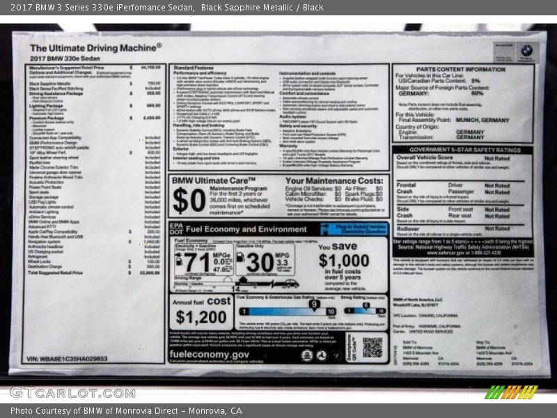 Black Sapphire Metallic / Black 2017 BMW 3 Series 330e iPerfomance Sedan
