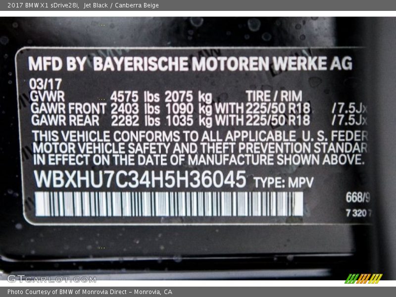 Jet Black / Canberra Beige 2017 BMW X1 sDrive28i