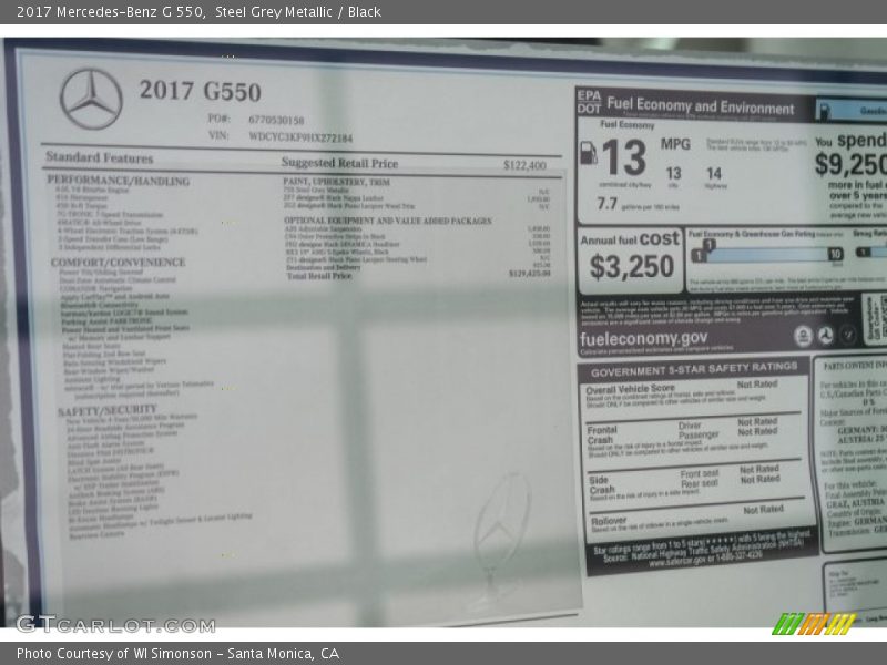  2017 G 550 Window Sticker