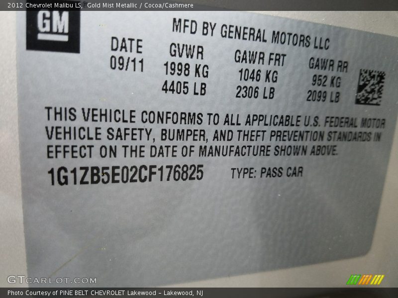 Gold Mist Metallic / Cocoa/Cashmere 2012 Chevrolet Malibu LS
