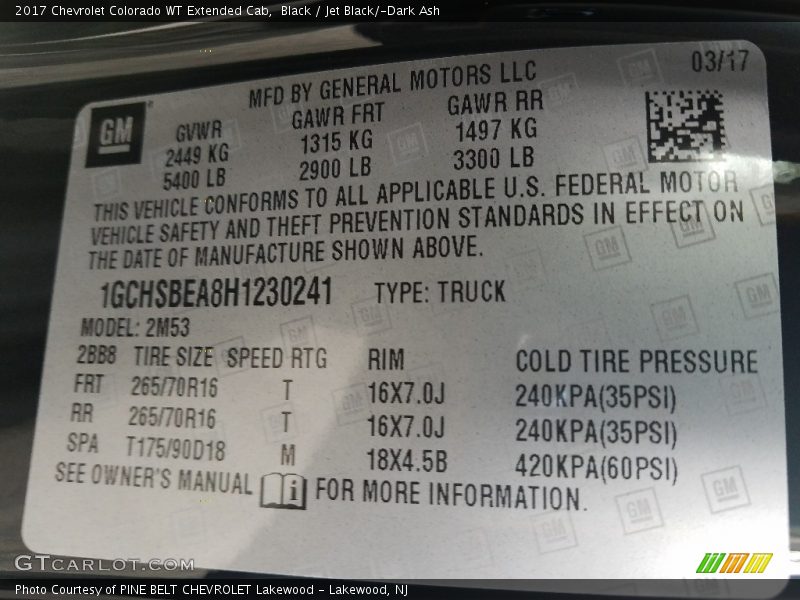 Black / Jet Black/­Dark Ash 2017 Chevrolet Colorado WT Extended Cab