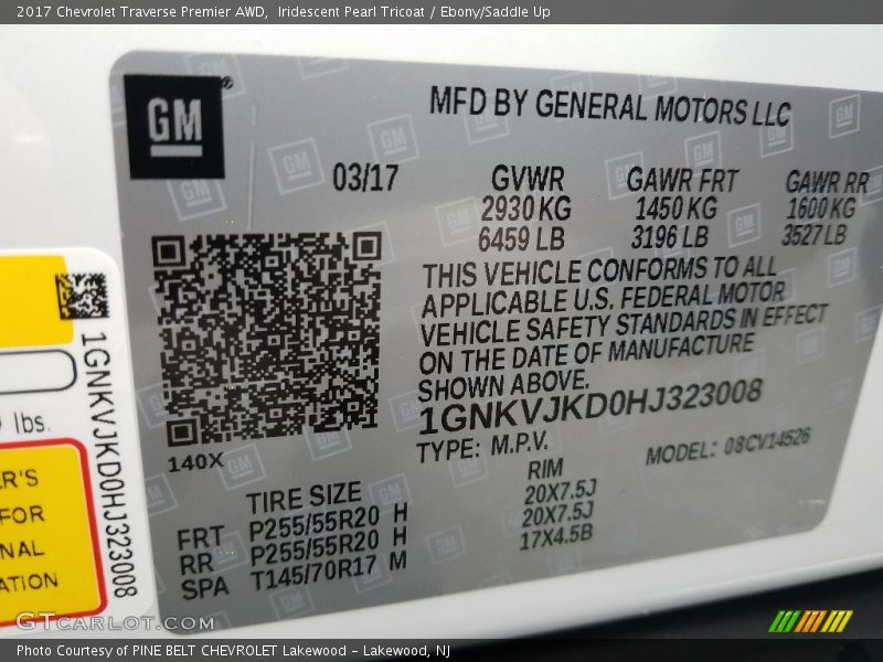 Iridescent Pearl Tricoat / Ebony/Saddle Up 2017 Chevrolet Traverse Premier AWD