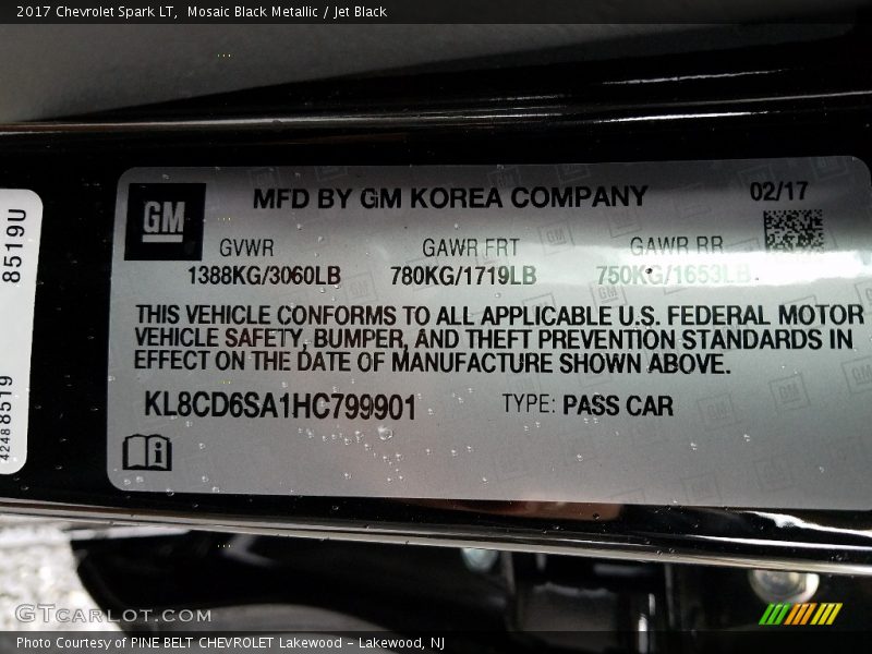 Mosaic Black Metallic / Jet Black 2017 Chevrolet Spark LT