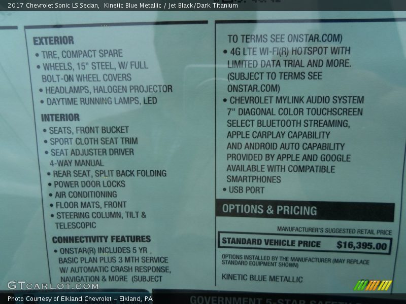 Kinetic Blue Metallic / Jet Black/Dark Titanium 2017 Chevrolet Sonic LS Sedan