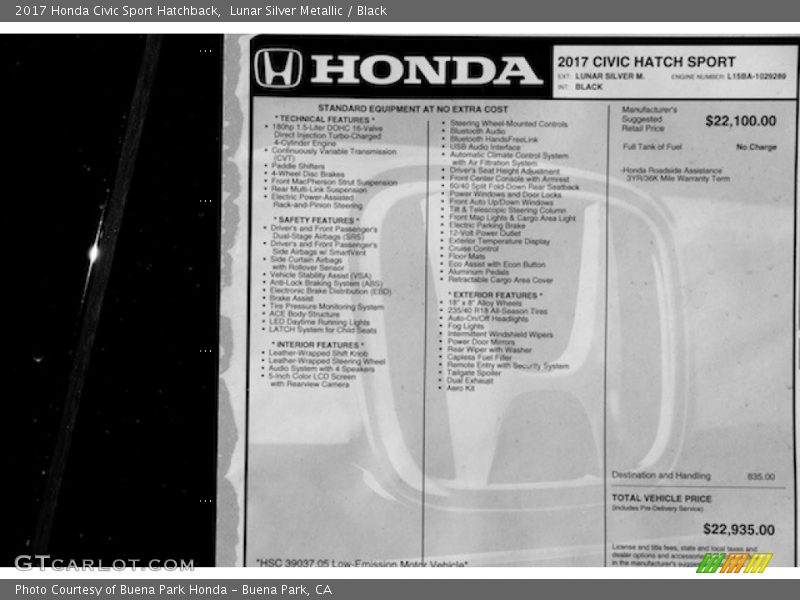 Lunar Silver Metallic / Black 2017 Honda Civic Sport Hatchback