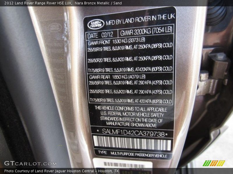Nara Bronze Metallic / Sand 2012 Land Rover Range Rover HSE LUX