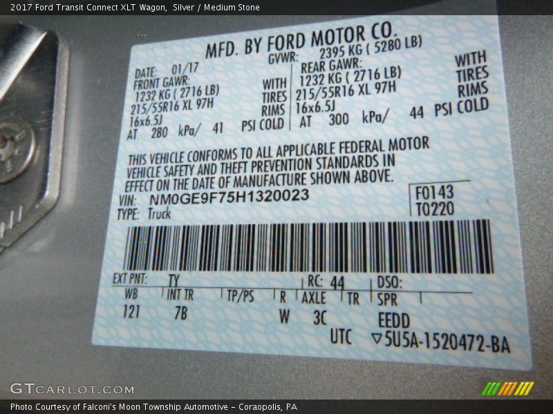 2017 Transit Connect XLT Wagon Silver Color Code TY