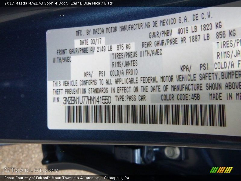 Eternal Blue Mica / Black 2017 Mazda MAZDA3 Sport 4 Door