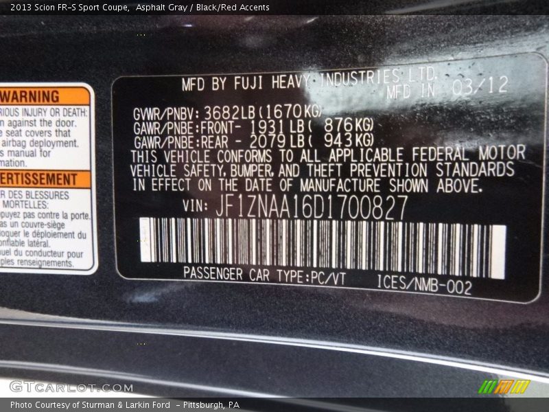 Asphalt Gray / Black/Red Accents 2013 Scion FR-S Sport Coupe