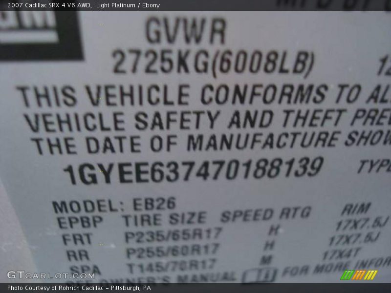 Light Platinum / Ebony 2007 Cadillac SRX 4 V6 AWD