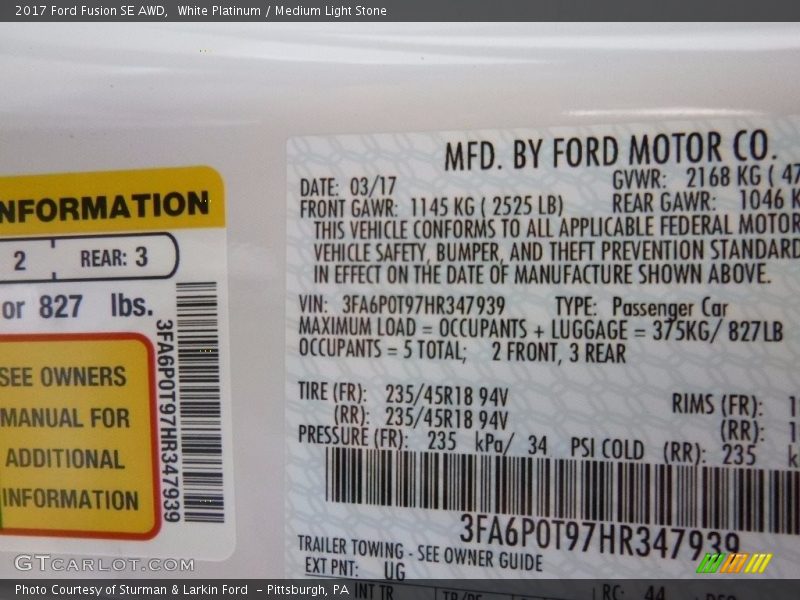 White Platinum / Medium Light Stone 2017 Ford Fusion SE AWD