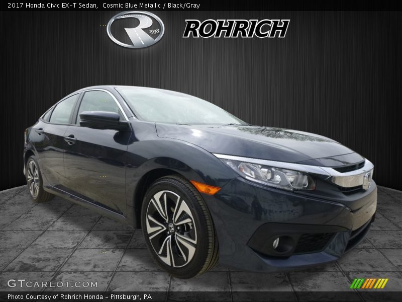 Cosmic Blue Metallic / Black/Gray 2017 Honda Civic EX-T Sedan