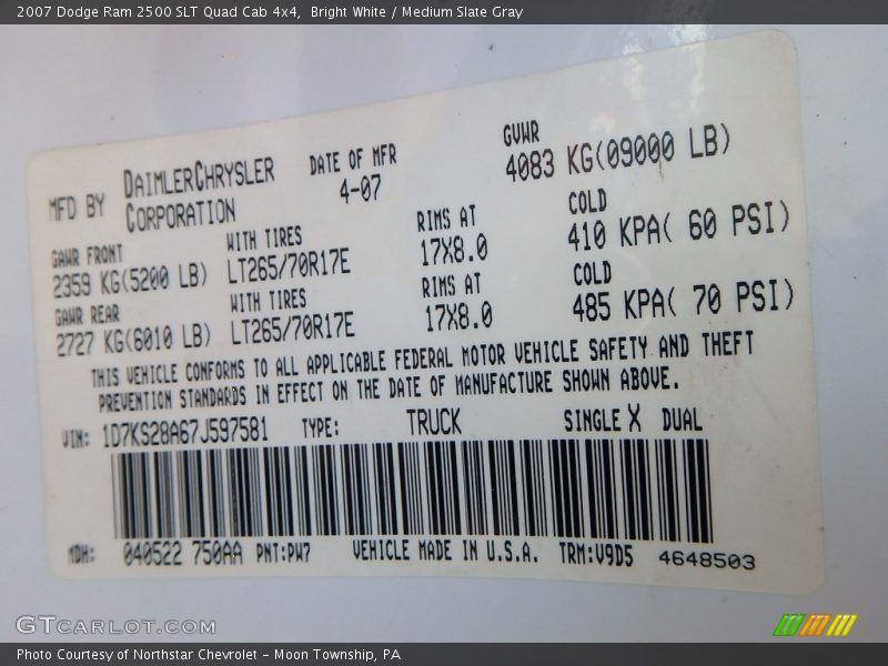 Bright White / Medium Slate Gray 2007 Dodge Ram 2500 SLT Quad Cab 4x4