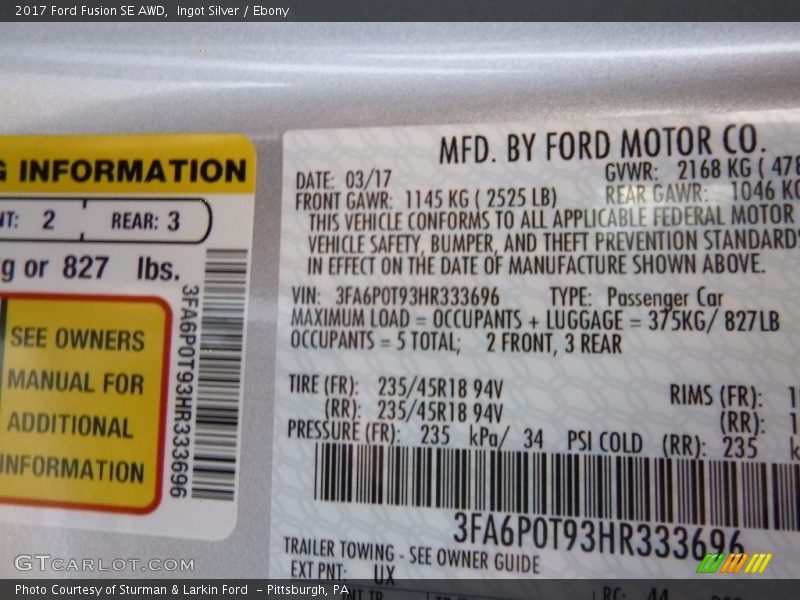 Ingot Silver / Ebony 2017 Ford Fusion SE AWD