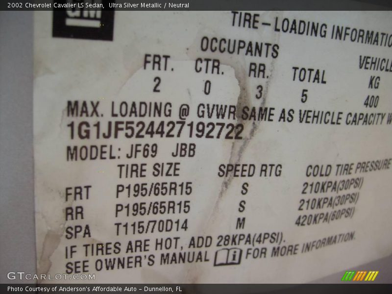 Ultra Silver Metallic / Neutral 2002 Chevrolet Cavalier LS Sedan