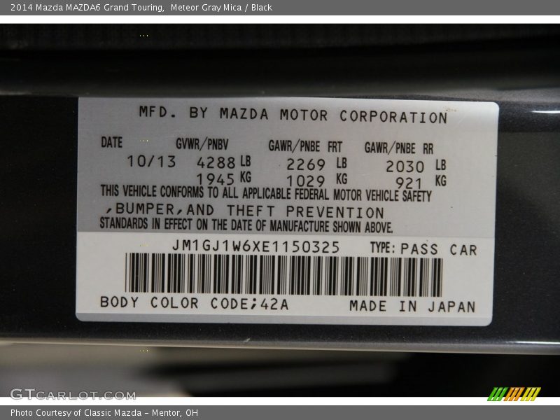Meteor Gray Mica / Black 2014 Mazda MAZDA6 Grand Touring