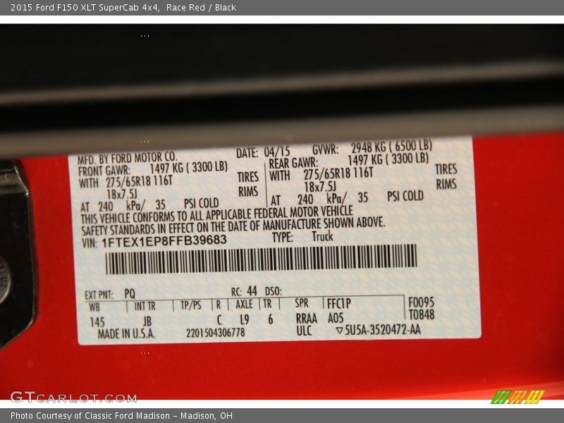 Race Red / Black 2015 Ford F150 XLT SuperCab 4x4